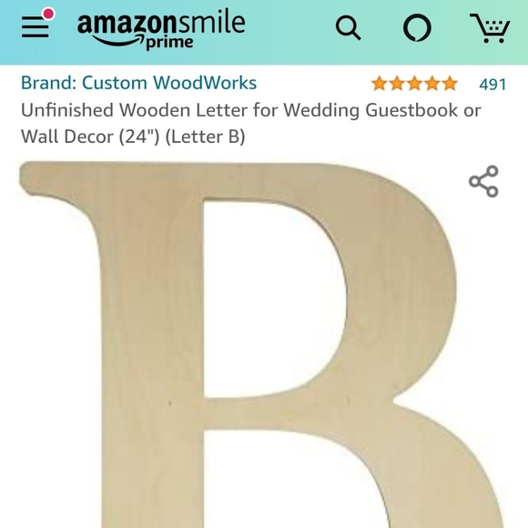 24" Wood Letter B - Picture 2 of 6